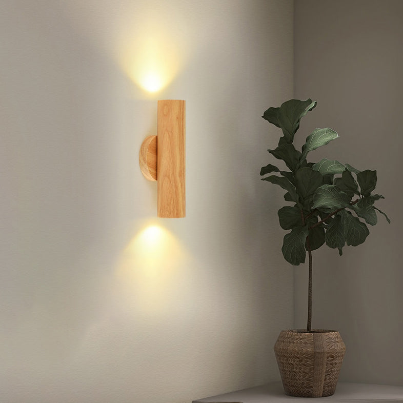 Applique murale LED en bois de caoutchouc cylindrique japonais traditionnel pour chambre à coucher 