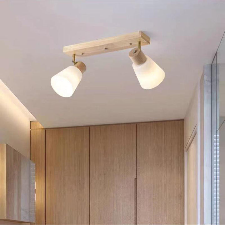 Traditional Vintage Rubberwood Glass Trumpet Shade 1/2/3/4-Light Semi-Flush Mount Ceiling Light For Living Room