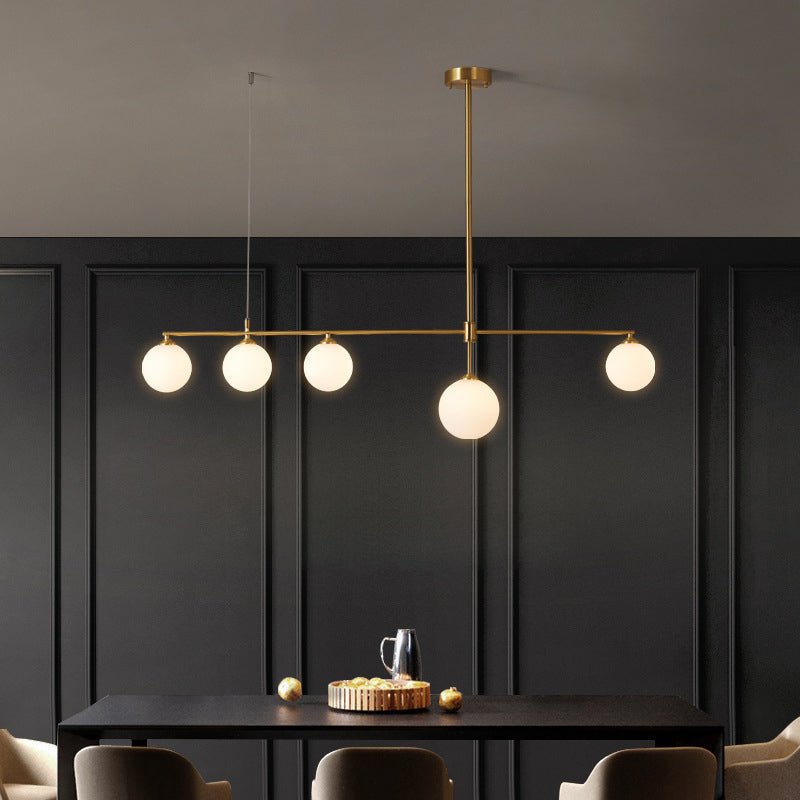 Zeitgenössische nordische Kupferglaskugel-Streifen-Kronleuchter mit 4/5 Lichtern für Esszimmer 