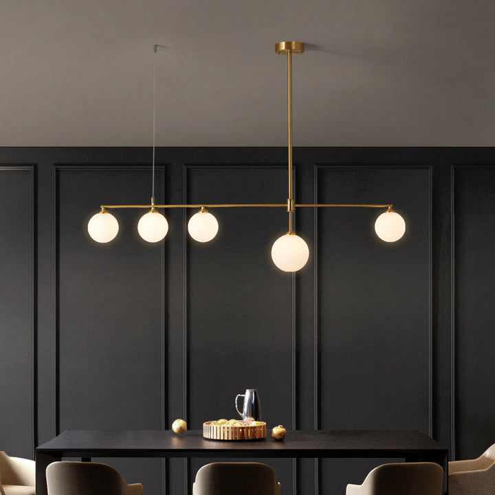 Zeitgenössische nordische Kupferglaskugel-Streifen-Kronleuchter mit 4/5 Lichtern für Esszimmer 