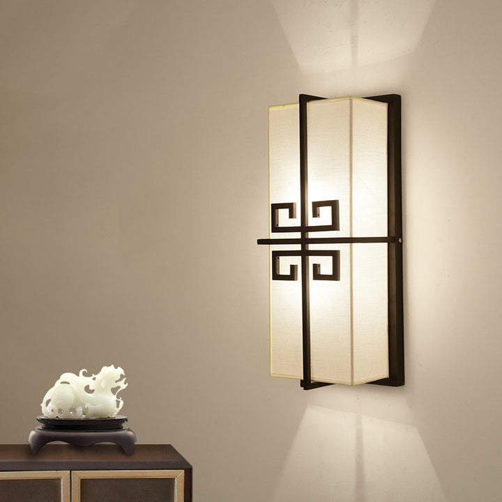 Lámpara de Aplique de Pared de 2 Luces de Tela de Hierro Rectangular Tradicional China para Sala de Estar 