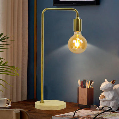 Reloj retro europeo de hierro electrochapado con base de madera y lámpara de mesa de 1 luz 