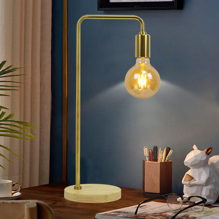 Reloj retro europeo de hierro electrochapado con base de madera y lámpara de mesa de 1 luz 