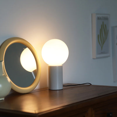 Lampe de table moderne minimaliste en verre cylindre boule ronde en bois massif à 1 lumière pour chambre 