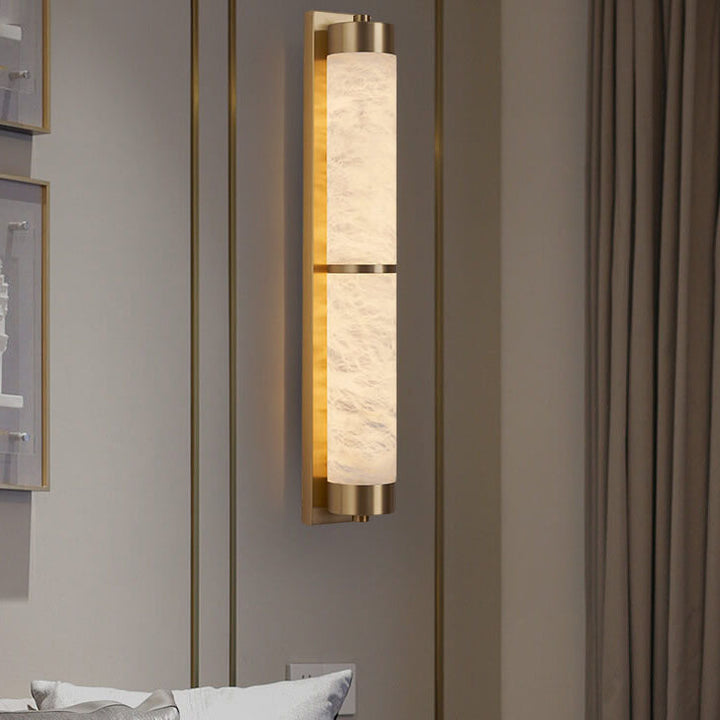 Applique murale LED en marbre à colonne en cuivre pleine lumière moderne 