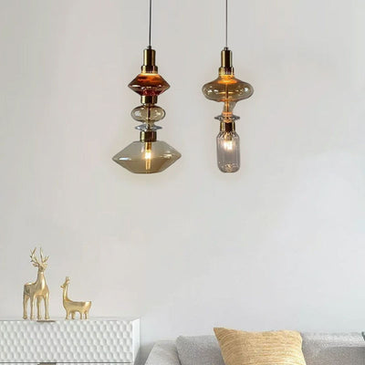Traditional European Irregular Cylinder Iron Glass 1-Light Pendant Light For Living Room