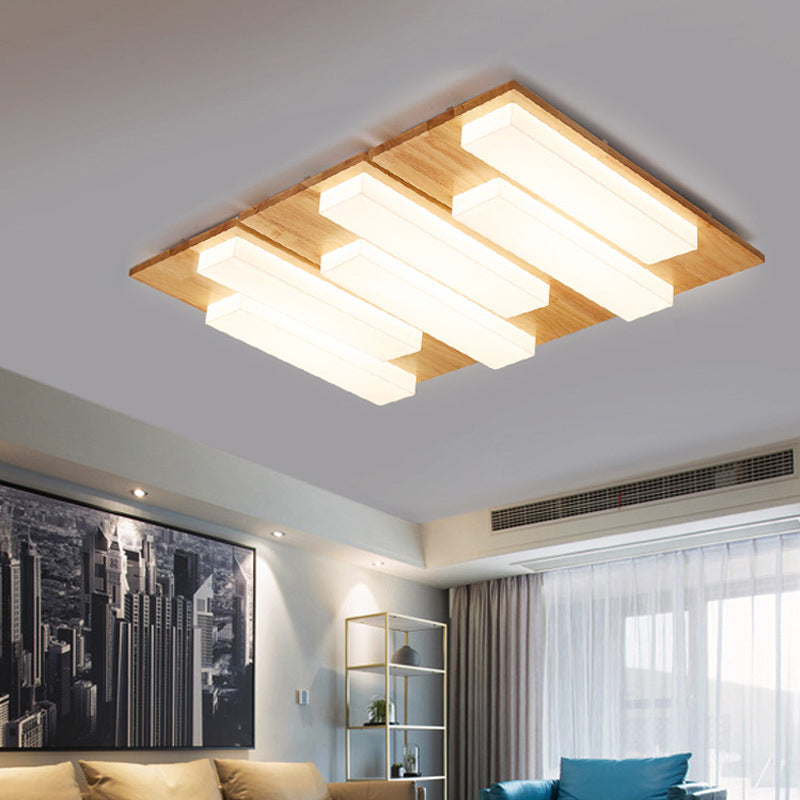 Plafonnier LED en bois avec combinaison de blocs rectangulaires acryliques japonais traditionnels pour chambre à coucher 