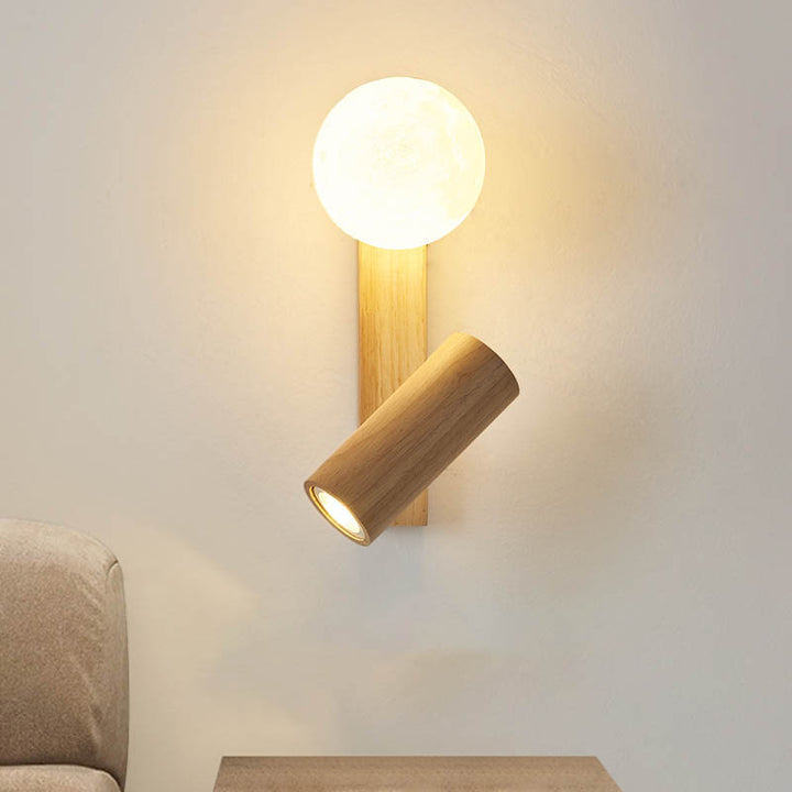 Applique murale LED en bois de caoutchouc avec boule ronde rectangulaire de simplicité moderne pour chambre à coucher 