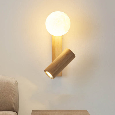 Modern Simplicity Rectangle Round Ball Rubberwood PE LED Wall Sconce Lamp For Bedroom