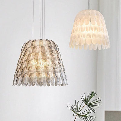 Modern Art Deco Imitation Feather Tiered Acrylic Shade 1/5-Light Pendant Light For Bedroom