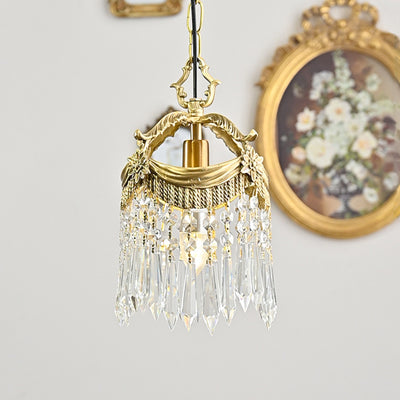 Vintage Luxury Crystal Copper Tassel 1-Light Pendant Light