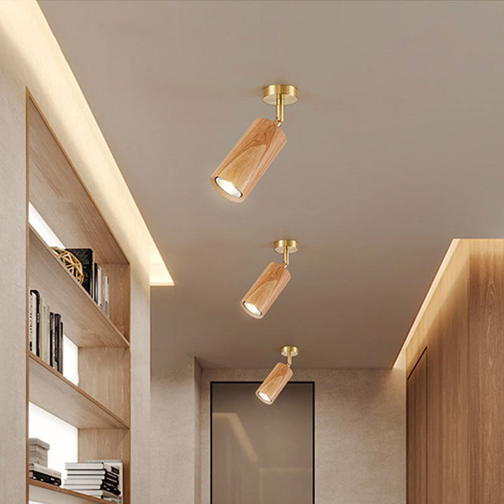 Plafonnier semi-encastré LED en bois de fer cylindrique chinois traditionnel pour salon 