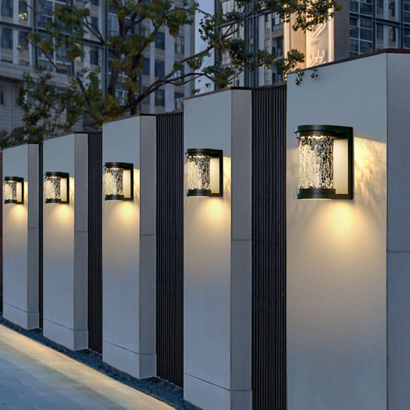 Lampe applique murale LED cylindrique en verre inoxydable solaire étanche de luxe moderne pour patio extérieur 