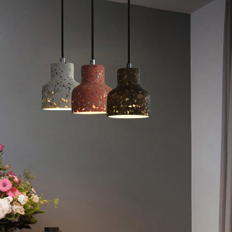 Suspension contemporaine scandinave ronde en terrazzo jade à 1 lumière pour salon 