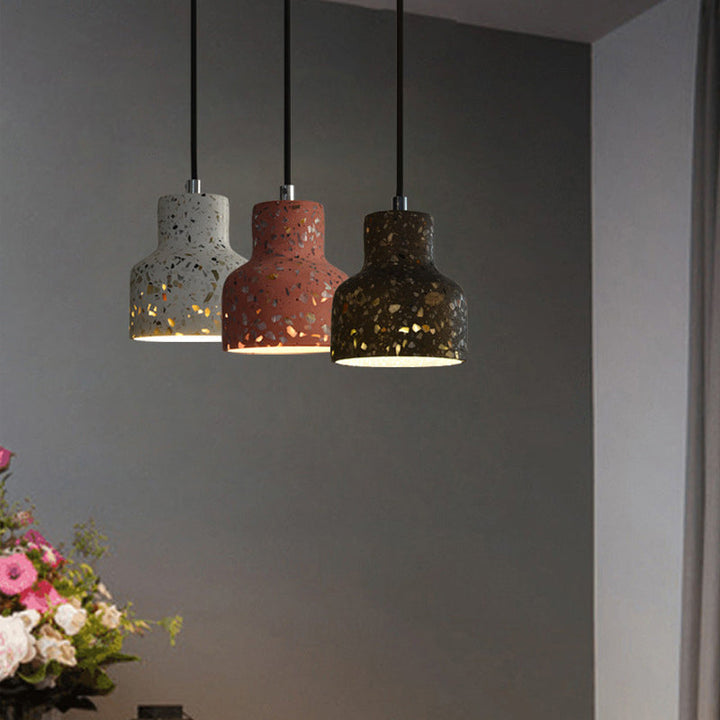 Suspension contemporaine scandinave ronde en terrazzo jade à 1 lumière pour salon 