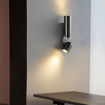 Moderne minimalistische drehbare Zylinder Metall Glas 2-Licht Wandleuchte Lampe für Schlafzimmer 