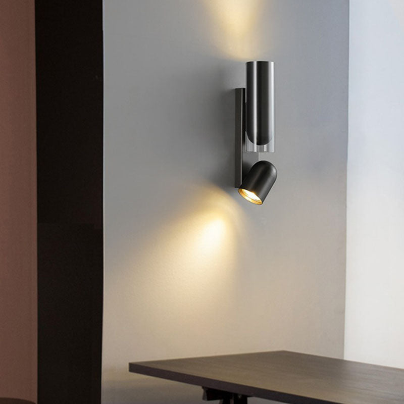 Moderne minimalistische drehbare Zylinder Metall Glas 2-Licht Wandleuchte Lampe für Schlafzimmer 