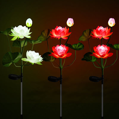 Contemporary Creative Solar Lotus ABS Stainless Steel Silk LED Outdoor Landscape Light For Garden