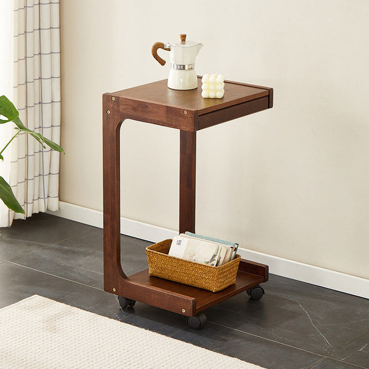 Modern Minimalist Rectangular MDF Nan Bamboo Side Table 2-Tier For Living Room