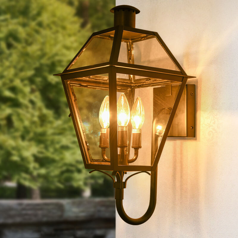 Industrielle wasserdichte Glaslaterne Eisen 3-Licht Außenwandleuchte 