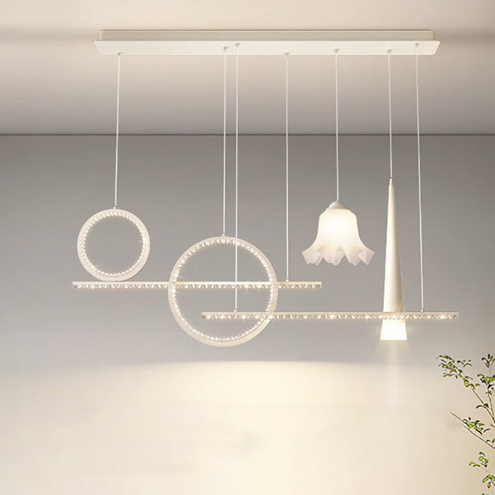 Zeitgenössischer luxuriöser geometrischer Ring-Glaskugel-Schirm LED-Kronleuchter Insellicht für Wohnzimmer 