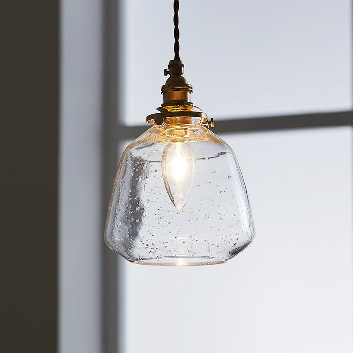 Traditional Japanese Brass Glass Air Bubble Round Terete 1-Light Pendant Light For Dining Room