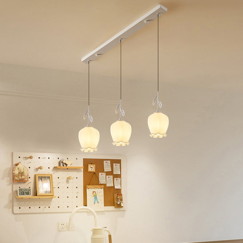 Zeitgenössischer kreativer Blumen-Glas-Eisen-Blätter-Entwurf 3-Licht-Insel-Licht-Kronleuchter für Wohnzimmer 