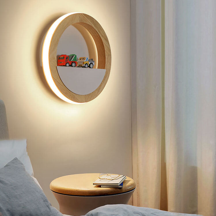 Japanische moderne quadratische runde Gummiholz-Hardware-LED-Wandleuchte 