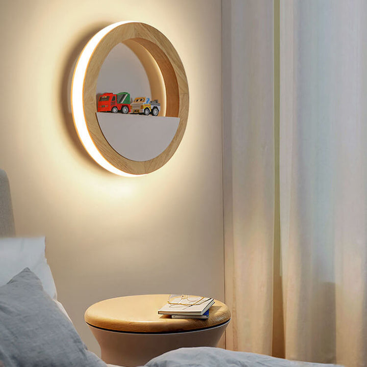 Japanische moderne quadratische runde Gummiholz-Hardware-LED-Wandleuchte 