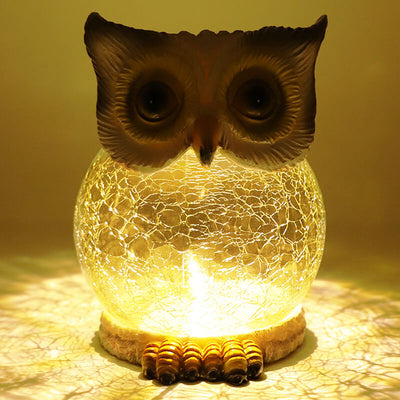 Solar Outdoor Simulation Resin Owl Ice Crackle LED Table Lamp