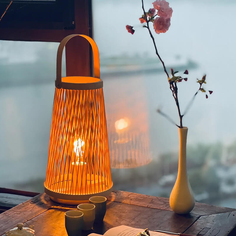 Lámpara de Mesa Minimalista de Tejido de Bambú Ovalado con 1 Luz 