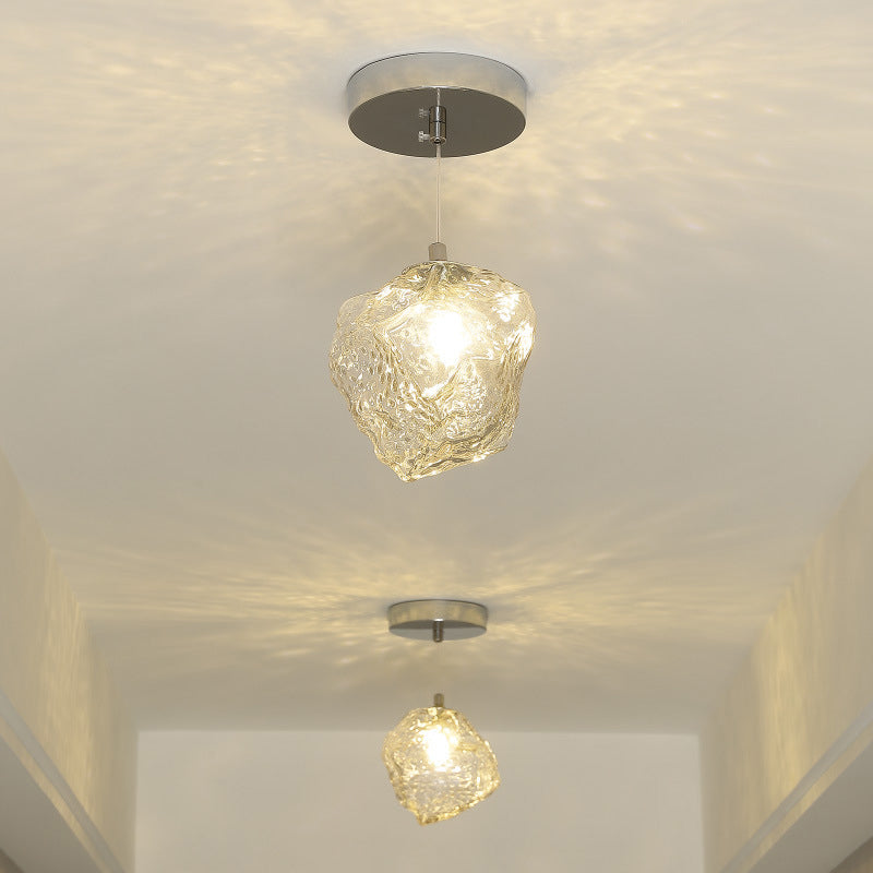 Suspension 1 lumière avec abat-jour en verre au design contemporain imitation pierre de luxe pour couloir 