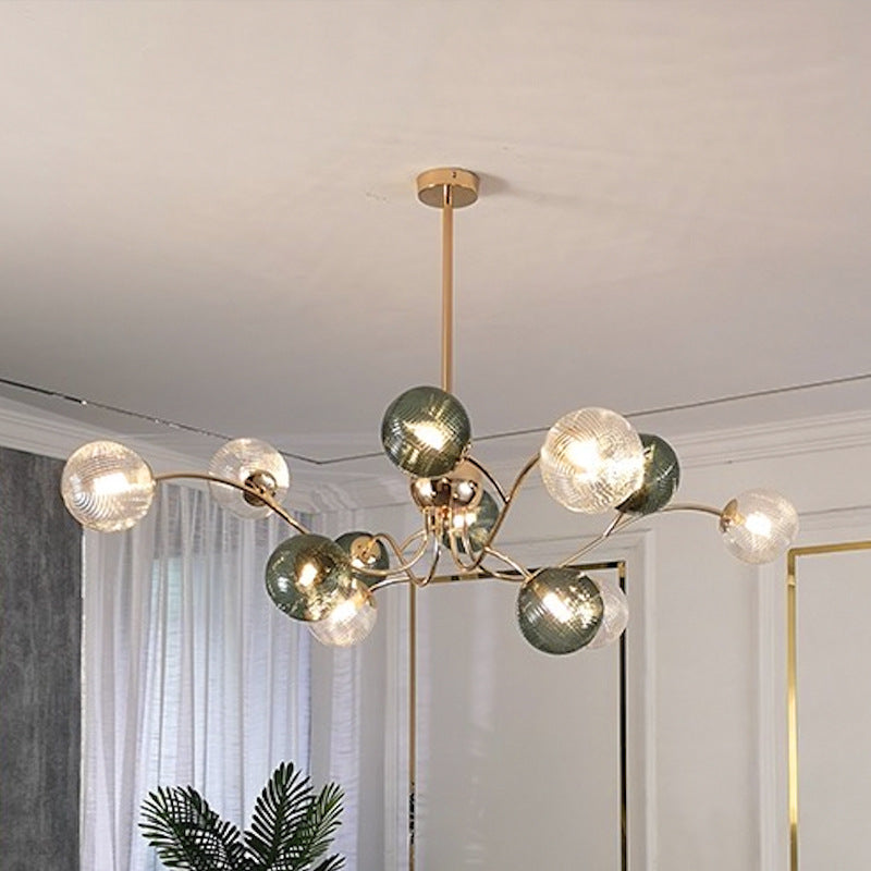 Zeitgenössischer nordischer Zweiglinien-Orb-Hardware-Glas 6/8/12 Licht Kronleuchter für Wohnzimmer 