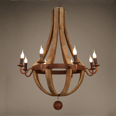 Chandelier Traditionnel Rustique Rond en Bois et Fer avec Bougeoir pour 5/6/8 Lumières pour Salon 