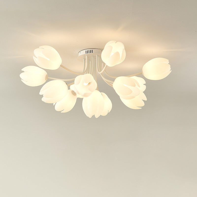 Modern Art Deco Tulip Flower Design 3/7/11/13 Light Semi-Flush Mount Ceiling Light For Living Room