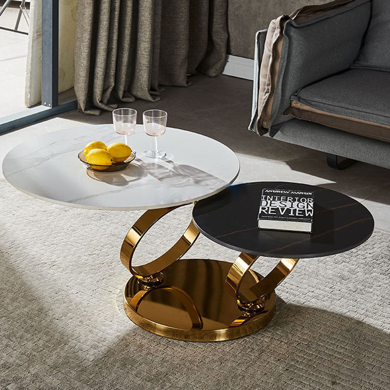 Table basse contemporaine ronde en acier inoxydable nordique à 2 étagères pour salon 