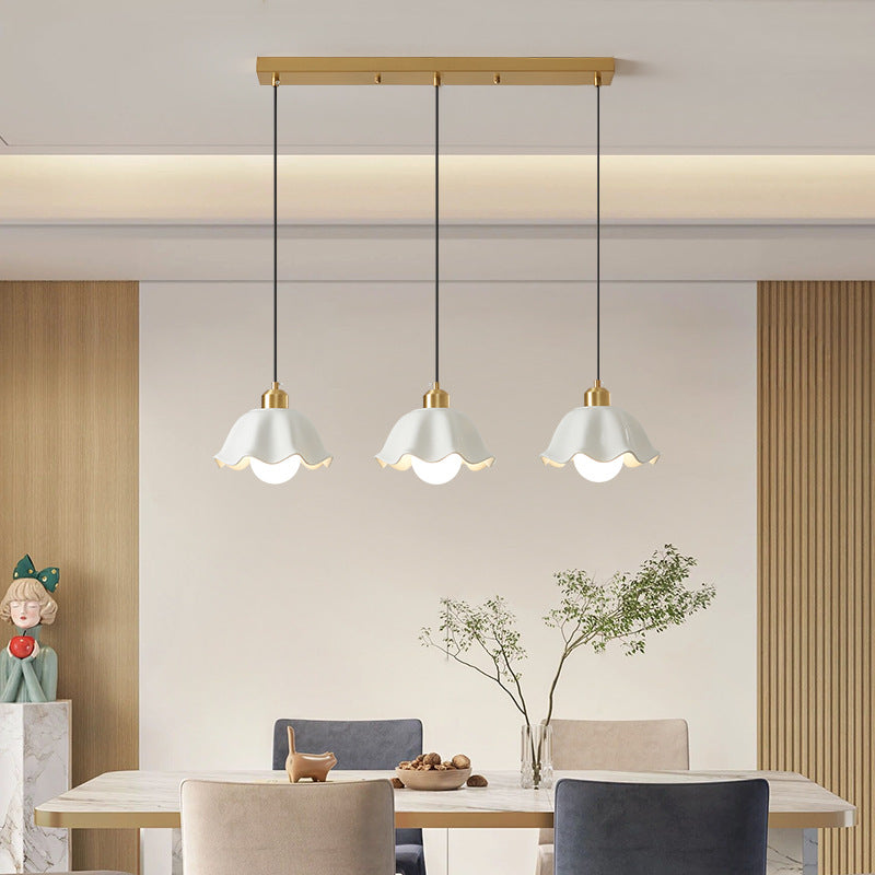 Contemporary Scandinavian Floral All Brass Glass 1/3 Light Island Light Chandelier For Dining Room