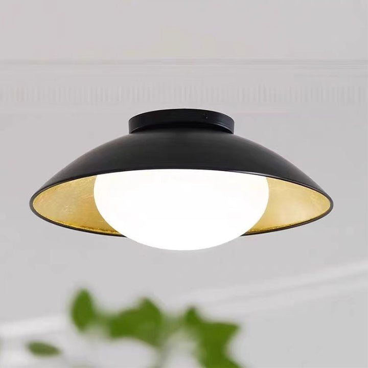 Luz de techo empotrada de 1 luz de hierro con vidrio redondo vintage tradicional con hoja de oro para dormitorio 