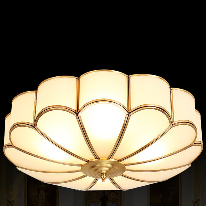 Zeitgenössische Luxus Blume Kupfer Glas 3/4/6 Licht Unterputz Deckenleuchte für Wohnzimmer 
