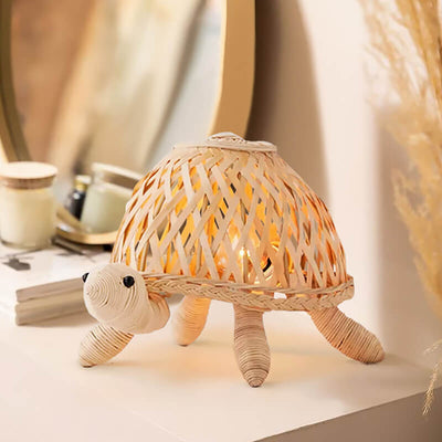Japanese Creative Rattan Weaving Turtle Art 1-Light Table Lamp