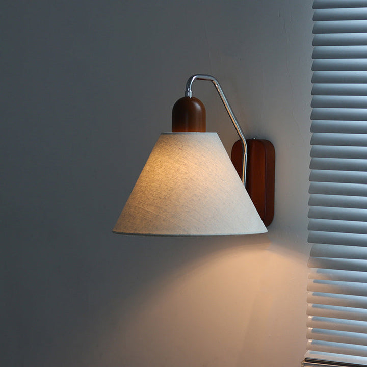 Traditional Vintage Half Cone Burlap Solid Wood 1-Light Wall Sconce Lamp For Living Room