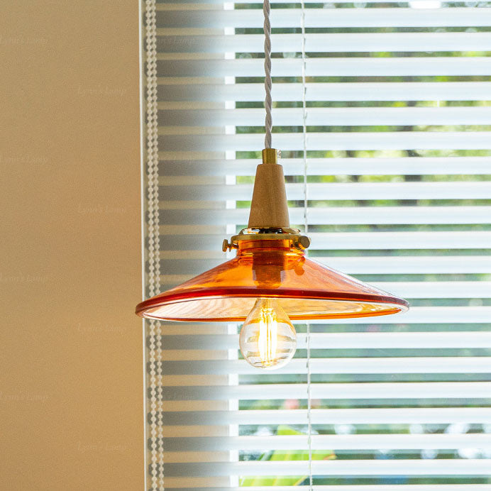 Nordic Modern Cone Brass Solid Wood Glass 1-Light Pendant Light