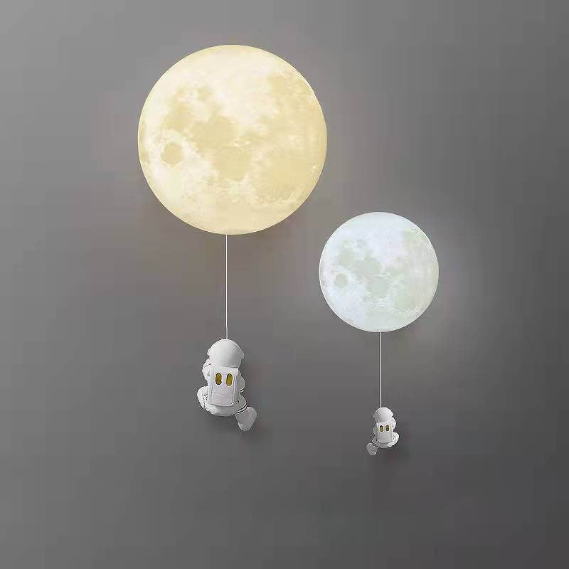 Contemporary Creative 3D Printed Moon Shade Resin Astronaut 1-Light Wall Sconce Lamp For Bedroom