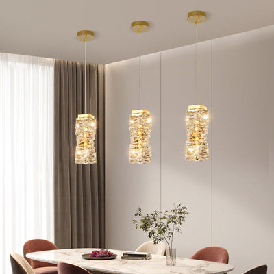 Moderne Luxus Edelstahl Kristall Unregelmäßige Spalte LED Pendelleuchte Für Wohnzimmer 