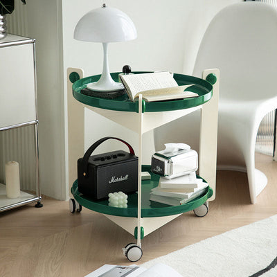 Zeitgenössischer kreativer runder PET-Acryl-Beistelltisch mit 2 Ebenen für das Wohnzimmer 