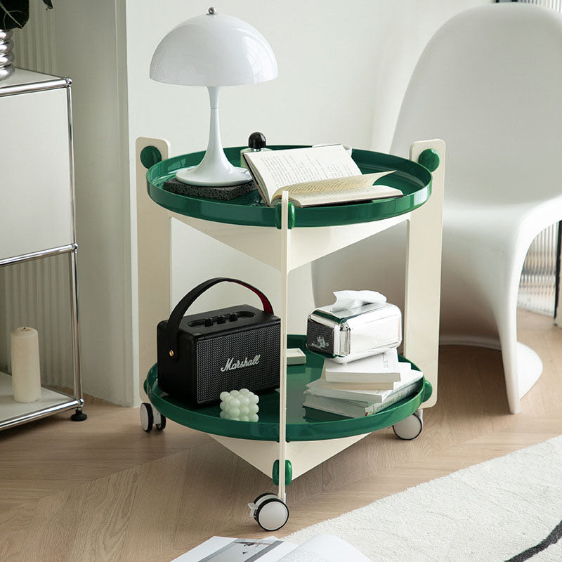 Zeitgenössischer kreativer runder PET-Acryl-Beistelltisch mit 2 Ebenen für das Wohnzimmer 