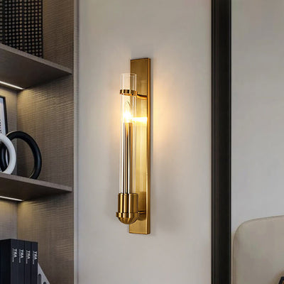 Applique Murale à LED avec Cadre en Verre Cylindrique Finition Dorée de Luxe Moderne pour Salon 