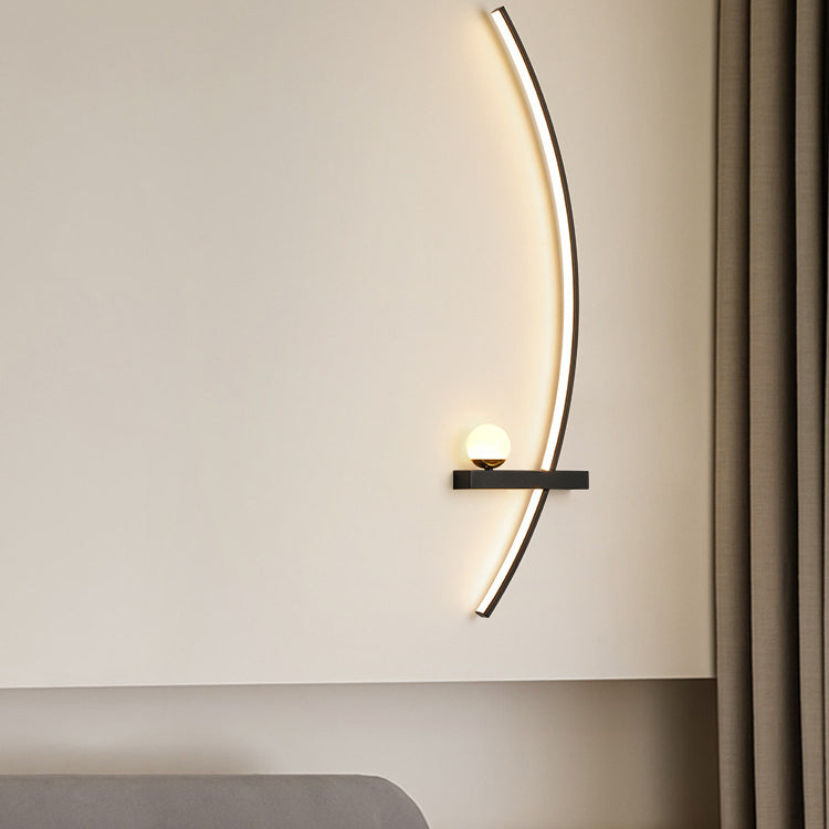 Lámpara de Aplique de Pared LED de Hierro Silicona Esférica Rectangular Larga Curvada Minimalista Moderna Para Dormitorio 