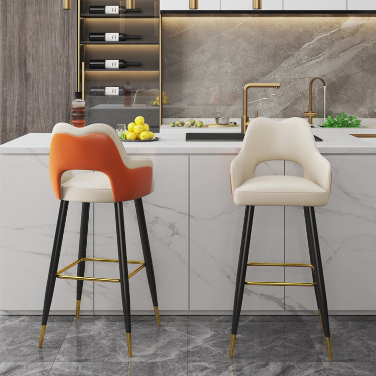 Modern Minimalist Square Wave Faux Leather Iron Bar Stool Armrest Backrest For Dining Room