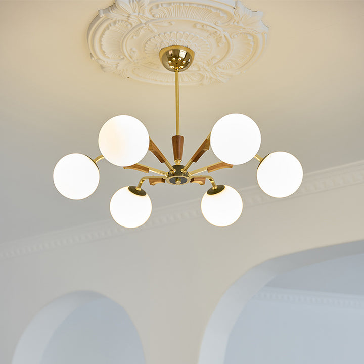Lámpara de Araña Tradicional Francesa de Orbe de Cobre y Madera con Vidrio de 3/6/8 Luces para la Sala de Estar 